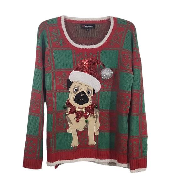 ADORABLE PUG UGLY CHRISTMAS SWEATER WOMEN XL DOG LOVER DUTCH BULLDOG - Picture 1 of 5